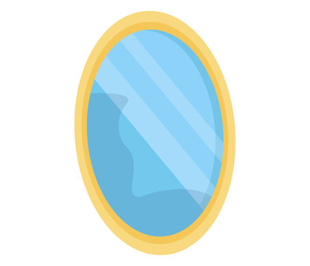 Simple gold frame with a mirror reflection, elegant round mirror. Classic interior decoration, luxury accessory vector illustration.のイラスト素材