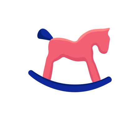 Pink and blue rocking horse illustration for children. Modern toy design for kids room decor vector illustration.のイラスト素材