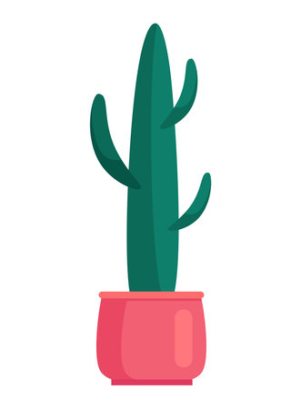Green cactus in pink pot, flat design. Minimalist indoor plant, modern decor vector illustration.のイラスト素材