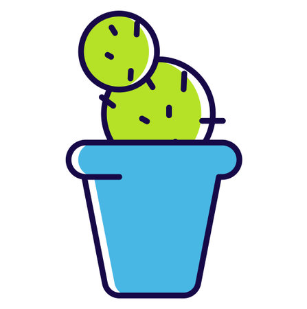 Cactus in a blue pot, simple green cactus icon with two branches. Office or home plant decoration vector illustration.のイラスト素材