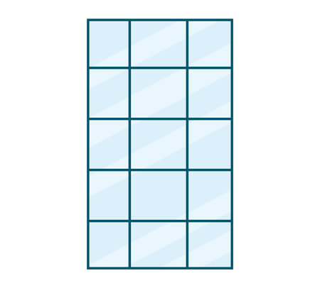 Blue skyscraper window isolated modern architecture facade, tall building window, glass panels. Office tower exterior, sky reflection urban structure, cityscape element. Isolated white backgroundのイラスト素材