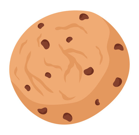 Closeup single chocolate chip cookie, detailed texture chips. Delicious sweet snack dessert food vector illustrationのイラスト素材