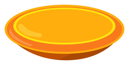 Bright orange bowl illustration, empty clean, shiny surface. Cartoon style orange bowl, isolated white background, kitchenware graphic. Simple dish icon, top view, colorful vector designのイラスト素材