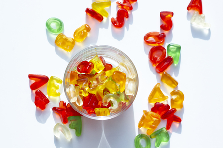 Gummy letters of latin alphabet on white backgroundの写真素材