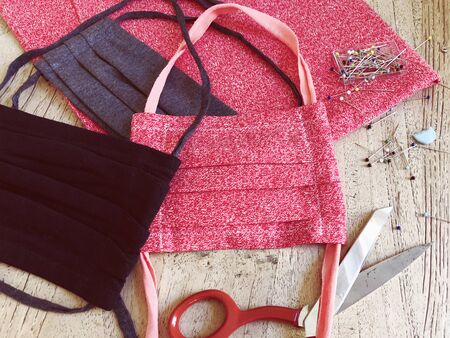 sewing homemade face masks from cotton fabric 