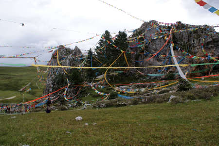 Prayer flags in Litang, Tibet, Chinaのeditorial素材