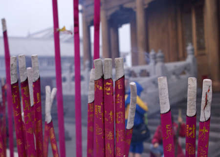 Incense and candles at a Buddhist temple, Sichuan, China