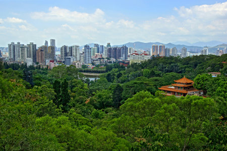 Xiamen aerial view, modern city in Chinaの写真素材