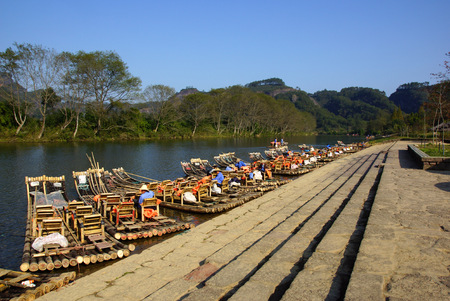 Bamboo rafting in Wuyishan mountains in Chinaのeditorial素材