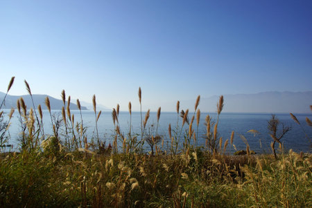 Erhai Lake near Dali, Yunnan province, Chinaの写真素材