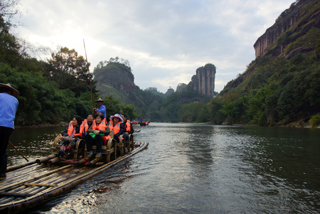 Bamboo rafting in Wuyishan mountains in Chinaのeditorial素材