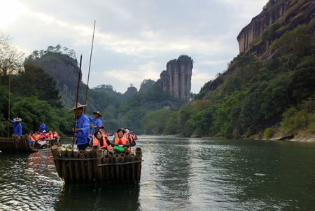 Bamboo rafting in Wuyishan mountains in Chinaのeditorial素材