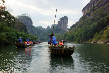 Bamboo rafting in Wuyishan mountains in Chinaのeditorial素材