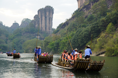 Bamboo rafting in Wuyishan mountains in Chinaのeditorial素材