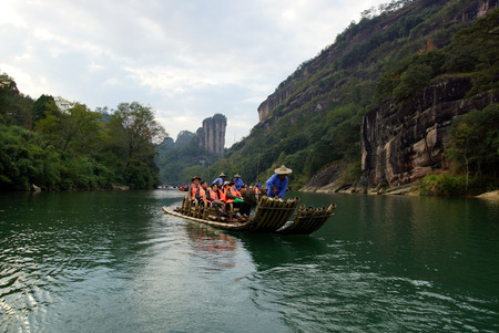 Bamboo rafting in Wuyishan mountains in Chinaのeditorial素材