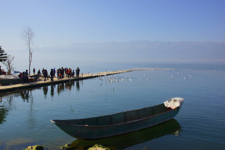 Erhai Lake near Dali, Yunnan province, Chinaの写真素材
