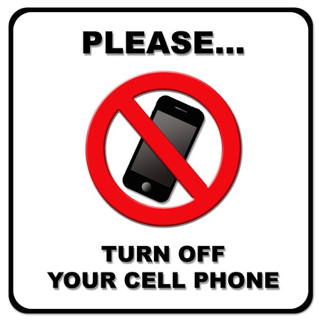 Please turn off your cell phone sign on white backgroundの写真素材