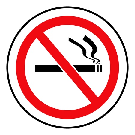 Red and black circular no smoking sign on white background の写真素材