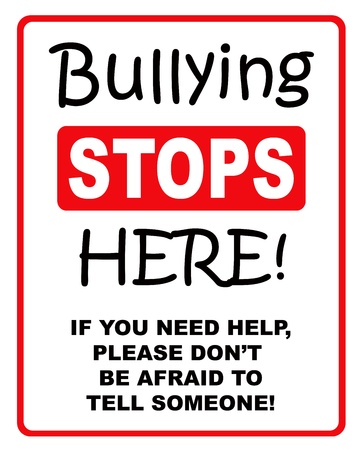 Red and black bullying stops here sign on a white background の写真素材
