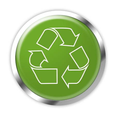 Green recycling button on white backgroundの写真素材