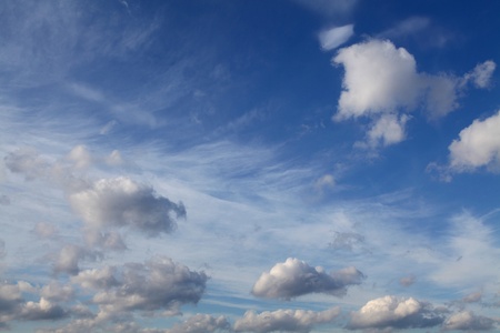 Beautiful sky with puffy cloudsの写真素材