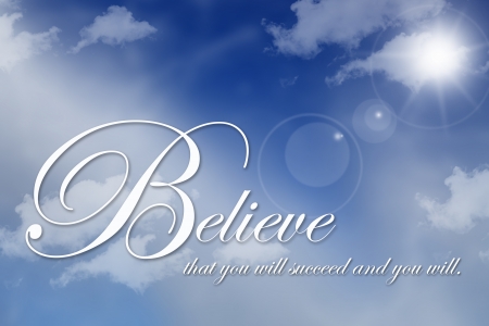 White believe text on beautiful cloudscapeの写真素材