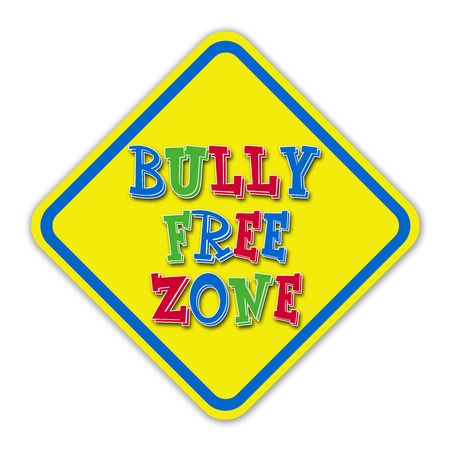 Colorful bully free zone signwith blue border against a white backgroundの写真素材
