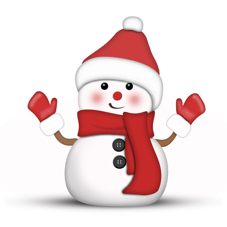 Amusing snowman dressed in red against a white backgroundの写真素材