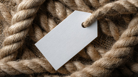 Blank label with rope as background, top view. Space for textの素材