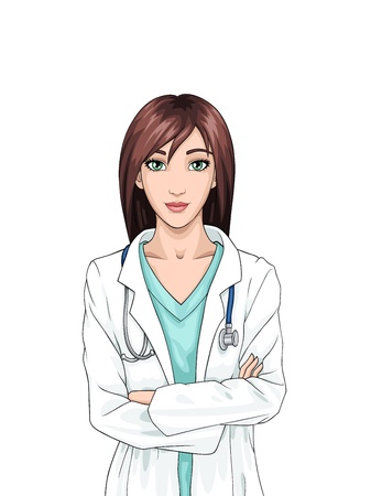 Beautiful cartoon smiling nurse on white background; vector illustrationのイラスト素材