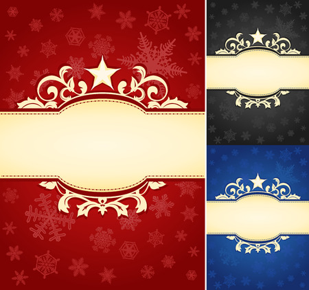 Set of Ornate Christmas Banner Background  A set of elegant Christmas-themed backgrounds. Star and floral frame gives a touch of luxury.のイラスト素材