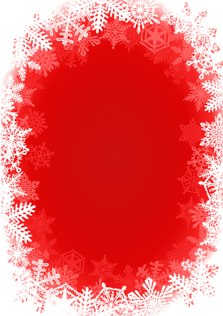 Snowflake Framed Red Christmas Background  Red winter holiday background with snowflakes as borders. Works as well in horizontal.のイラスト素材