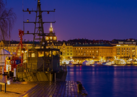 Night Photo of Stockholm City, Swedenの写真素材