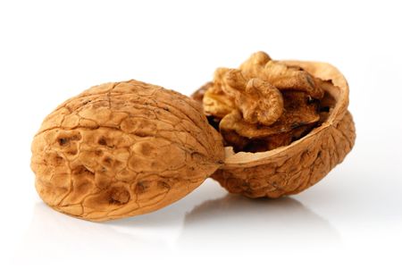 Opened walnut isolated on white