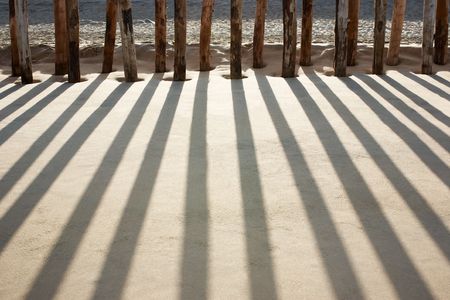 Wave breakers barrier to control erosion of sand as coastal protectionの写真素材