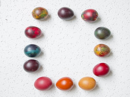 beautifully painted Easter eggs on a white background