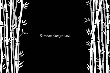 Frame of bamboo sticks and leaves. Background template with bamboo stems. White silhouette on a black background. Vector illustration. Minimalistic style.のイラスト素材