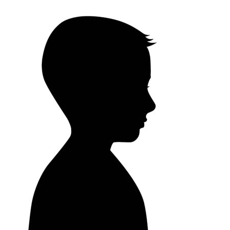 Black silhouette of a boys head. Teenager profile. The contour of the male figure. The young guy. Drawing isolated on a white background. Vector stock illustration.のイラスト素材