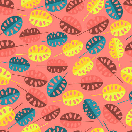 Seamless pattern with unusual leaves of monstera. Bright colorful texture with tropical leaves....
