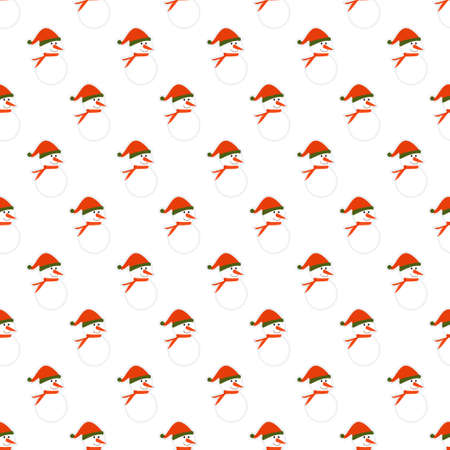 Christmas pattern with snowmen. Simple geometric pattern on a white background. Snowman with orange carrot and red santa hat. Digital paper for the holiday Xmas. Vector illustration, gift wrappingのイラスト素材