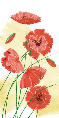 Red wild poppies on the field. Watercolor illustration, flowers for Memorial Day. Vectorのイラスト素材