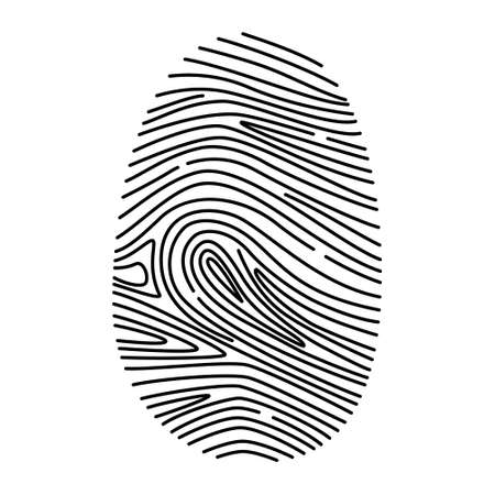 Fingerprint. Scan icon. Thumbprint. Personal identification, authorization. Linear drawing. Vector illustration. Black symbol isolated on white background. Press of finger. code verification, passwordのイラスト素材