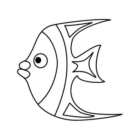 Fish. Cute character for coloring. Design element, clipart. Black outline drawing. Vector illustration isolated on white background. Funny fish for kids educationのイラスト素材