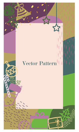 Template for social network stories. Vertical background, space for text. Theme of winter, christmas, new year. Abstract ornament, texture, with festive symbols. Gifts, candy cane, glitterのイラスト素材