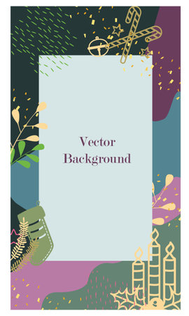 Template for social network stories. Vertical background, space for text. Theme of winter, christmas, new year. Abstract ornament, texture, with festive symbols. Gifts, candy cane, glitterのイラスト素材