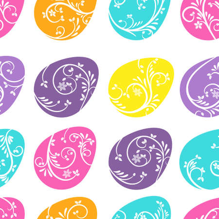 Seamless pattern. Multicolor eggs on white background. Bright design for the holiday of Easter.のイラスト素材