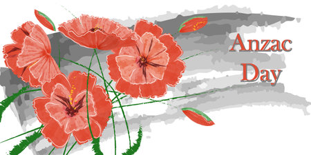 Bouquet of poppies - a symbol of the remembrance day. Memorial Day, Anzac Day in New Zealand, Australia. Vector illustrationのイラスト素材