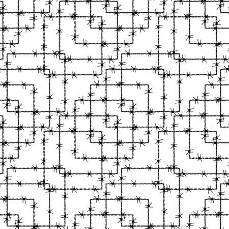 Seamless pattern with barbed wire. Abstract background with black steel wire isolated on white. Silhouette with wire chain, wire mesh, lattice. Vector illustration. Barbwireのイラスト素材