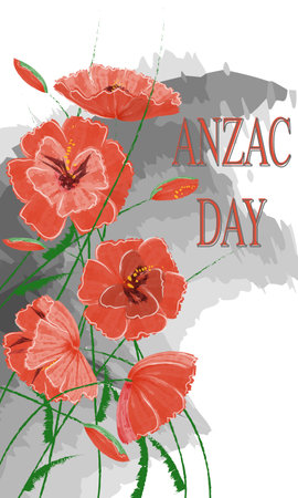 Greeting card with bright poppies ANZAC day. Vector poppies are made in the style of watercolor drawing. Decorative vector flowers for Memorial Day, Remembrance Dayのイラスト素材