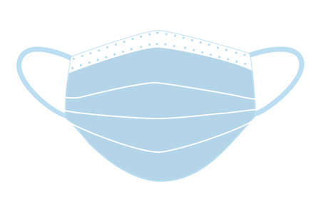 Medical mask vector illustration. Fabric face mask. Blue protective mask with elastic bands for the ears. Flat cartoon drawing. Medical equipment, icon isolated on white backgroundのイラスト素材